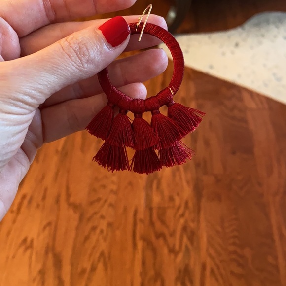 Bold Red Fringe Drop Earrings - Picture 3 of 3